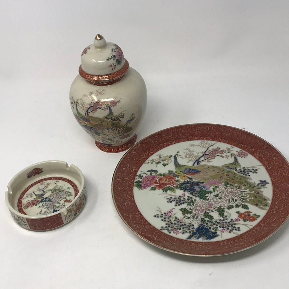 Satsuma ginger jar, plate and ash tray